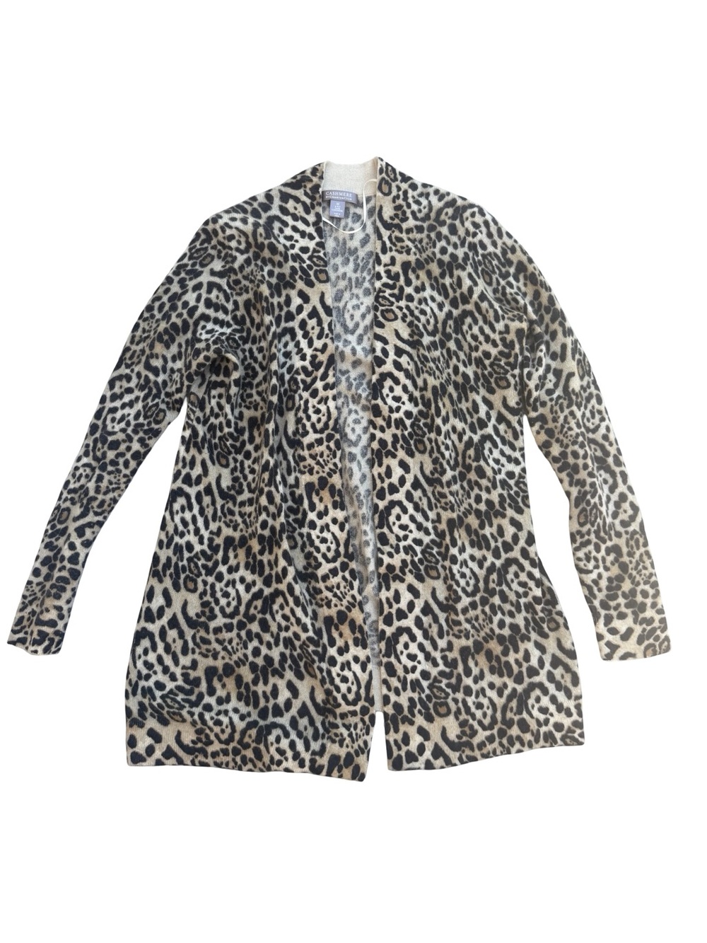 2-Ply Cashmere Leopard Print Open Front Cardigan